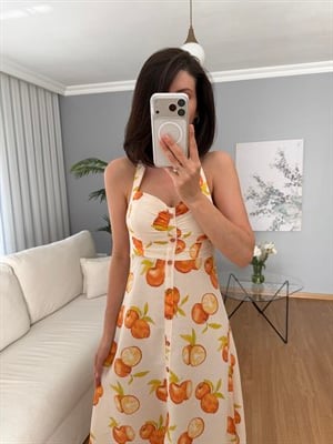 Orange Desenli Elbise 