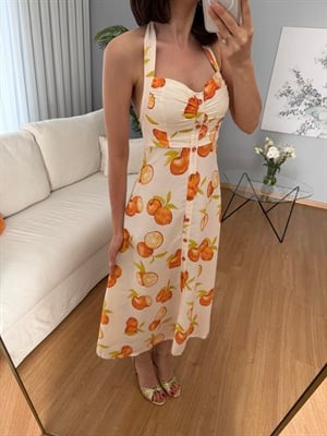 Orange Desenli Elbise 