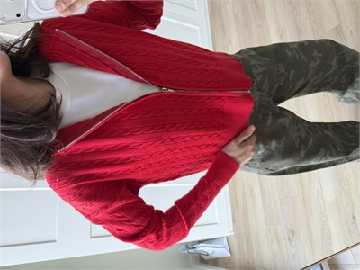 Örgü Model Triko Kapüşonlu Kırmızı Hırka