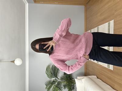 Örgü Motifli Pembe Kazak