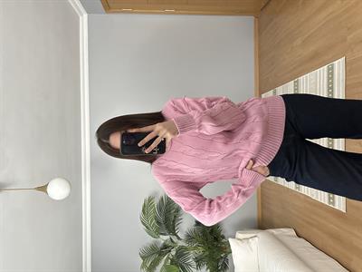Örgü Motifli Pembe Kazak