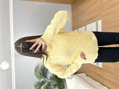 Örgü Motifli Sarı Kazak