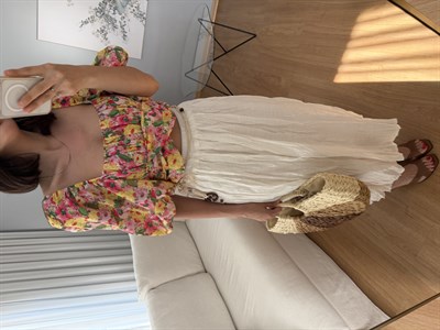 Orlina Balon Kol Çiçek Desenli Bluz