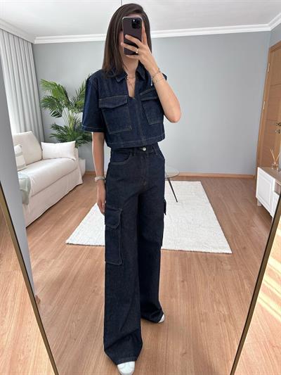 Palazzo Pantolonlu Denim Takım 