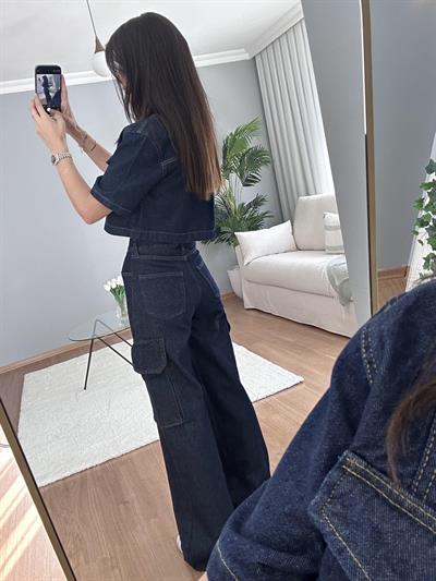 Palazzo Pantolonlu Denim Takım 
