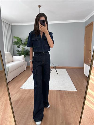 Palazzo Pantolonlu Denim Takım 