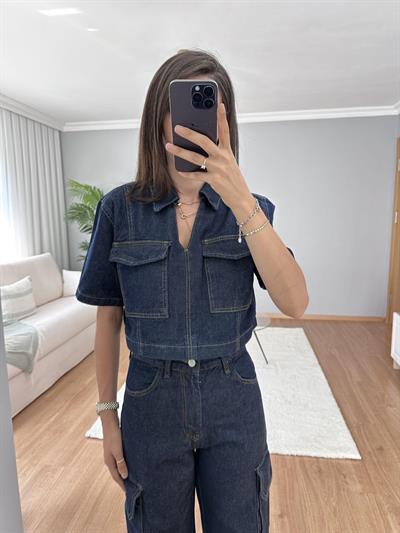 Palazzo Pantolonlu Denim Takım 