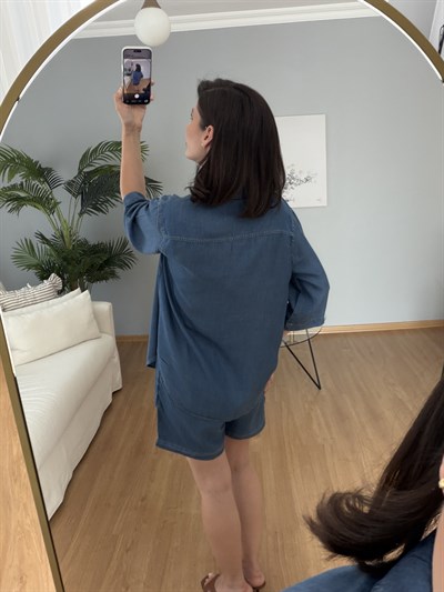 Paline Denim Rengi Şortlu Takım
