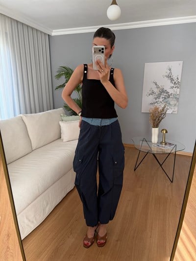 Parachute Denim Detaylı Lacivert Renk Kargo Pantolon