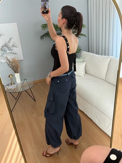 Parachute Denim Detaylı Lacivert Renk Kargo Pantolon