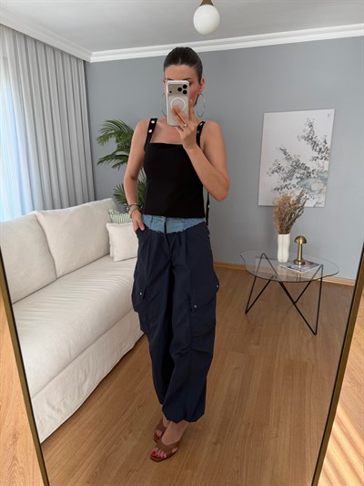Parachute Denim Detaylı Lacivert Renk Kargo Pantolon
