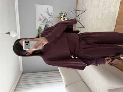 Pelerin Model Bordo Renk Modal Takım
