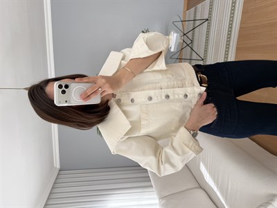 Pelerin Yaka Ekru Denim Ceket 