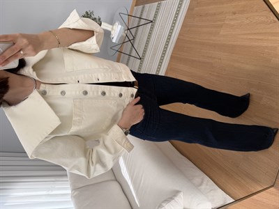 Pelerin Yaka Ekru Denim Ceket 
