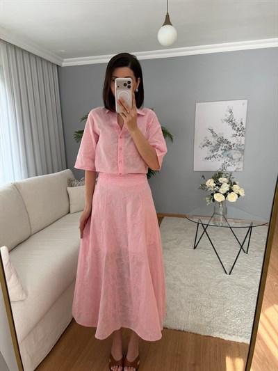 Pembe Renk Fisto Gömlek Etek Takım