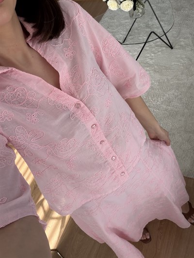 Pembe Renk Fisto Gömlek Etek Takım