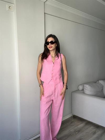 Pembe Yelekli Keten Takım 