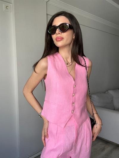 Pembe Yelekli Keten Takım 