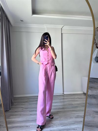 Pembe Yelekli Keten Takım 