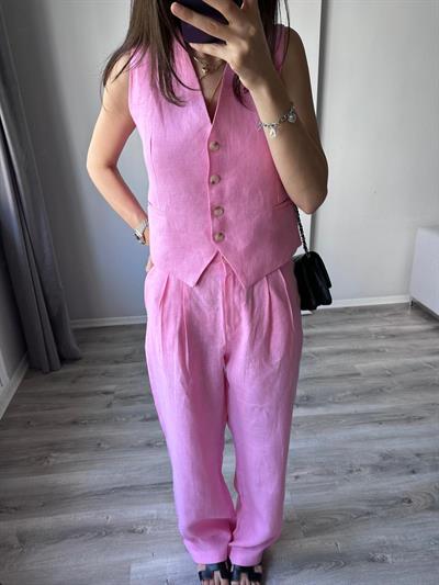 Pembe Yelekli Keten Takım 