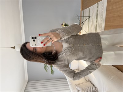 Quennie Vizon Renk Dantel Detaylı Hırka