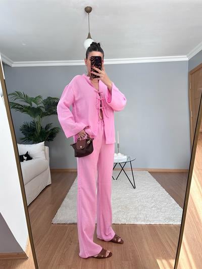 Ribbon Pembe Müslin Takım