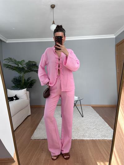 Ribbon Pembe Müslin Takım