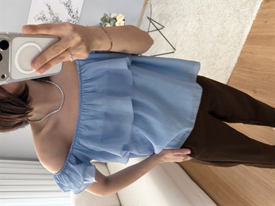 Rovienne Mavi Fırfır Bluz