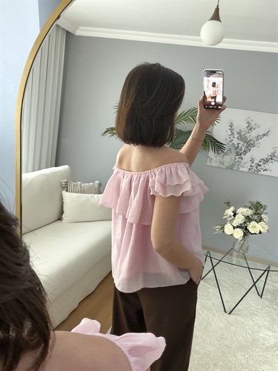 Rovienne Pembe Fırfır Bluz