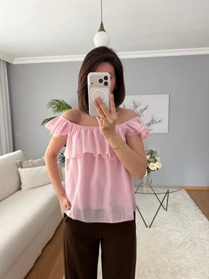 Rovienne Pembe Fırfır Bluz