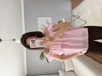 Rovienne Pembe Fırfır Bluz