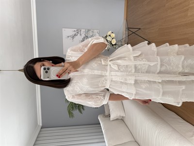 Rovina Katlı Beyaz Elbise 