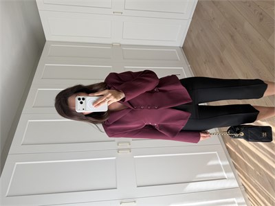 Ruched Kuşgözü Detaylı Bordo Ceket