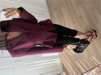 Ruched Kuşgözü Detaylı Bordo Ceket