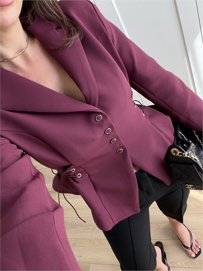 Ruched Kuşgözü Detaylı Bordo Ceket