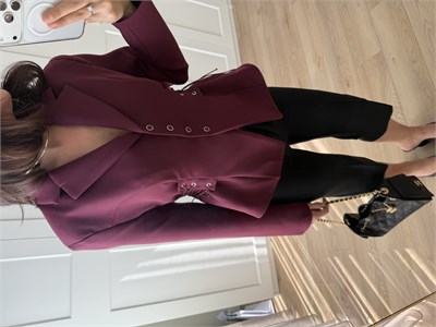 Ruched Kuşgözü Detaylı Bordo Ceket