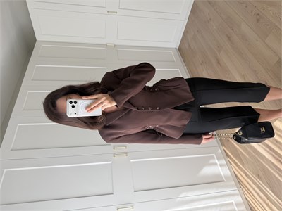 Ruched Kuşgözü Detaylı Kahve Rengi Ceket