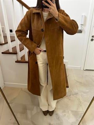 Rusty Tarçın Kahve Uzun Süet Ceket