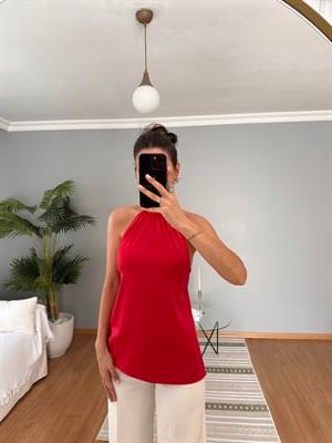 Satin Kırmızı Bluz