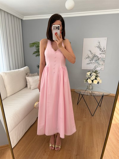 Serenita Pembe Boyundan Bağlamalı Elbise 