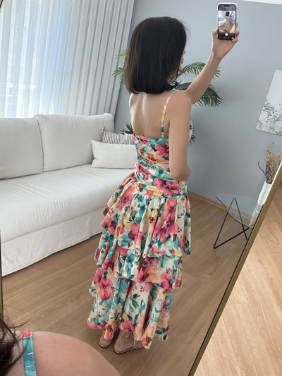 Sierra Çiçek Desenli Katlı Elbise 