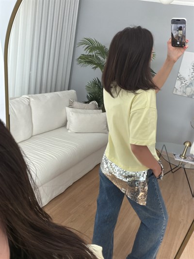 Silver Pullu Sarı Renk Tişört