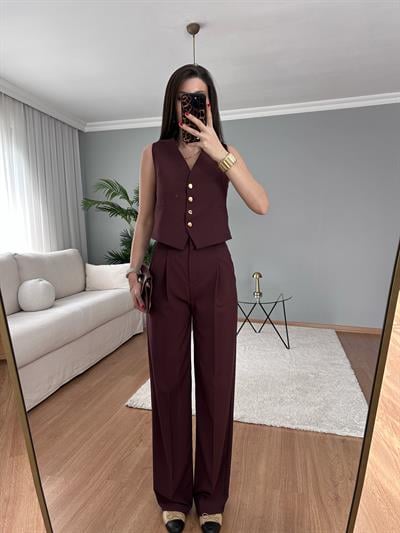 Sita Bordo Yelekli Takım