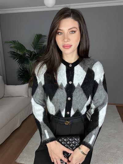 Siyah Gri Hırka Kazak