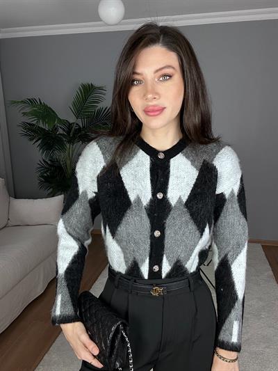 Siyah Gri Hırka Kazak