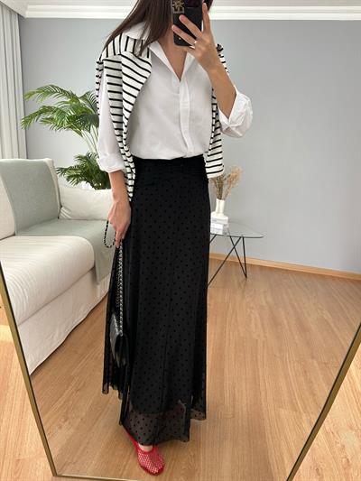 Siyah Şifon Puantiye Etek