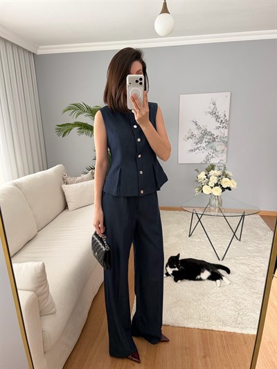 Sorella Yumuşak Denim Yelekli Takım