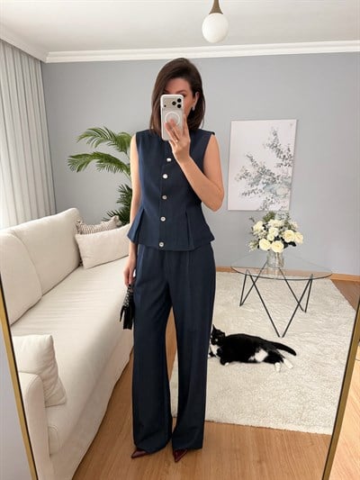 Sorella Yumuşak Denim Yelekli Takım