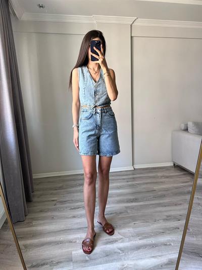 Şortlu Yelekli Denim Takım 