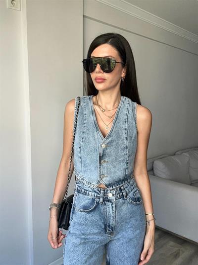 Şortlu Yelekli Denim Takım 